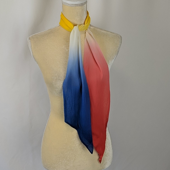 Vintage Accessories - Vintage Made In Japan 100% Rayon Scarf Primary Colors: Blue Red Yellow, Gradient